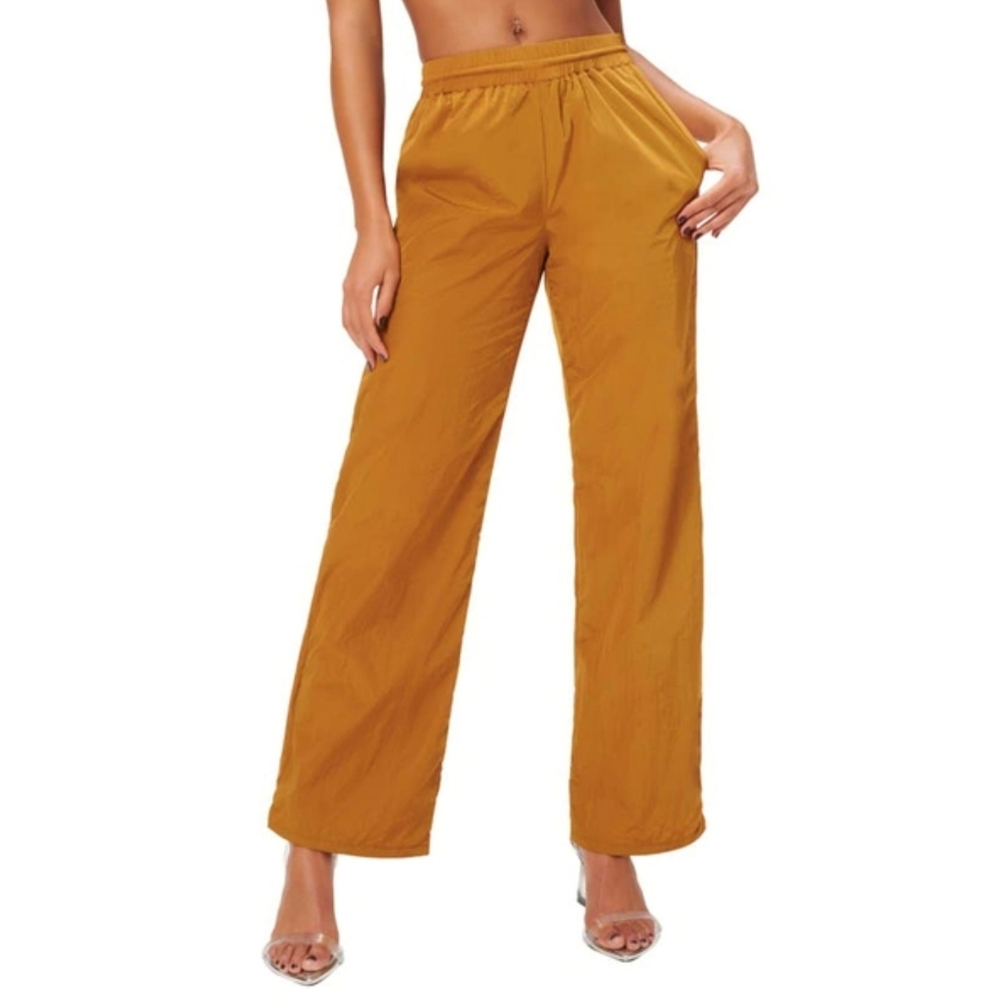 Good American NWT Wide Leg Track Pant in Bronze Brown